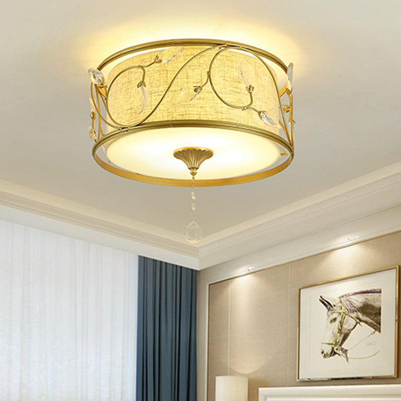 Iron Black/Gold Flush Ceiling Light 16"/19.5" Dia Drum Shape 4/5 Lights Vintage Flushmount Lighting Clearhalo 'Ceiling Lights' 'Close To Ceiling Lights' 'Close to ceiling' 'Flush mount' Lighting' 263868