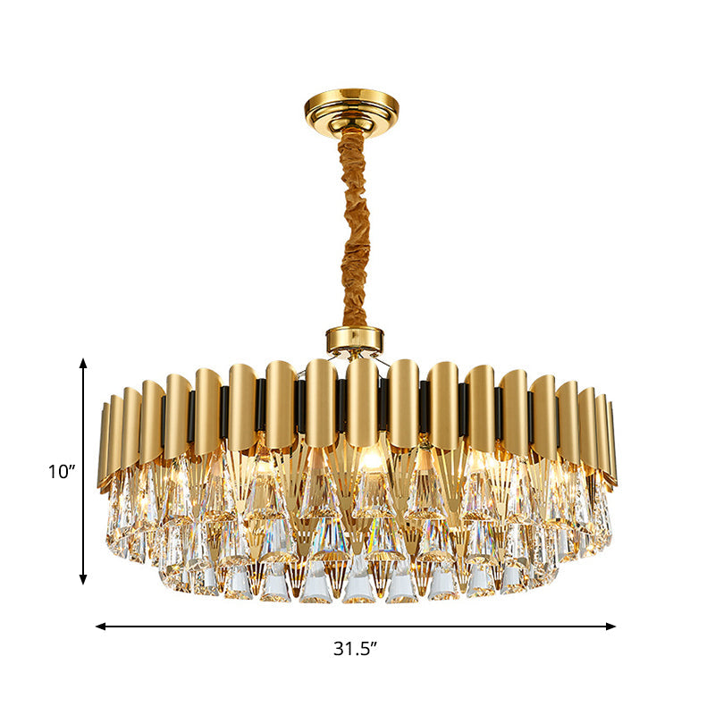 Modernist 4-Tier Round Crystal Chandelier Lamp 8/12-Light Golden Pendant Lighting Fixture Clearhalo 'Ceiling Lights' 'Chandeliers' 'Modern Chandeliers' 'Modern' Lighting' 263890
