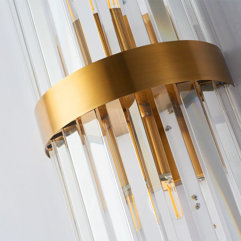 Cylinder Sconce Light Contemporary Three Side Crystal Rod 2 Heads Gold Wall Mounted Light Clearhalo 'Modern wall lights' 'Modern' 'Wall Lamps & Sconces' 'Wall Lights' Lighting' 263927