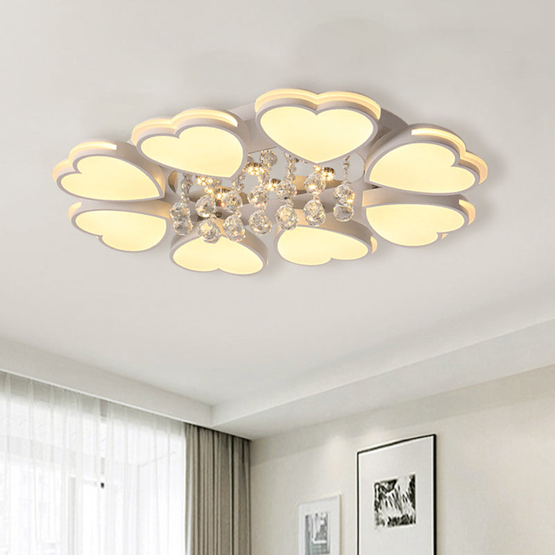 Modern Heart Shape Ceiling Light Acrylic 8-Head LED Flush Mount Light with Crystal Drop, Warm/White Light White Clearhalo 'Ceiling Lights' 'Close To Ceiling Lights' 'Close to ceiling' 'Flush mount' Lighting' 263973