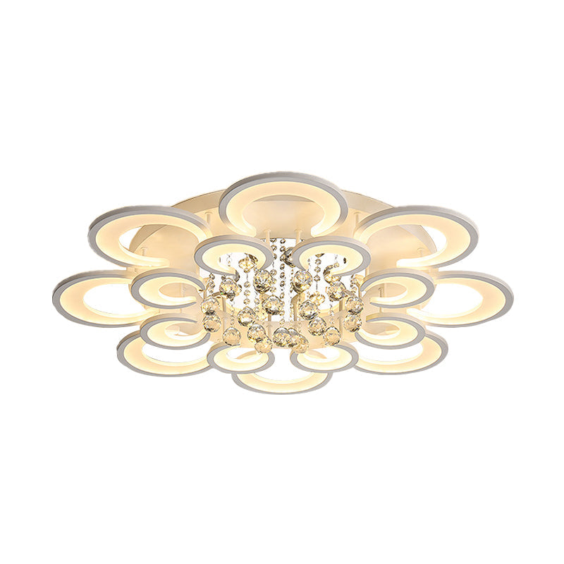 White Floral Semi Flush Lamp Modernist LED Crystal Flushmount Lighting in White/Warm Light Clearhalo 'Ceiling Lights' 'Close To Ceiling Lights' 'Close to ceiling' 'Flush mount' Lighting' 263992
