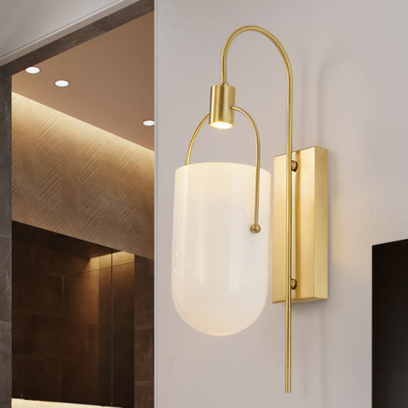1 Bulb Gooseneck Wall Mounted Lamp Modern Gold Finish Metallic Sconce Light Fixture Clearhalo 'Wall Lamps & Sconces' 'Wall Lights' Lighting' 263996