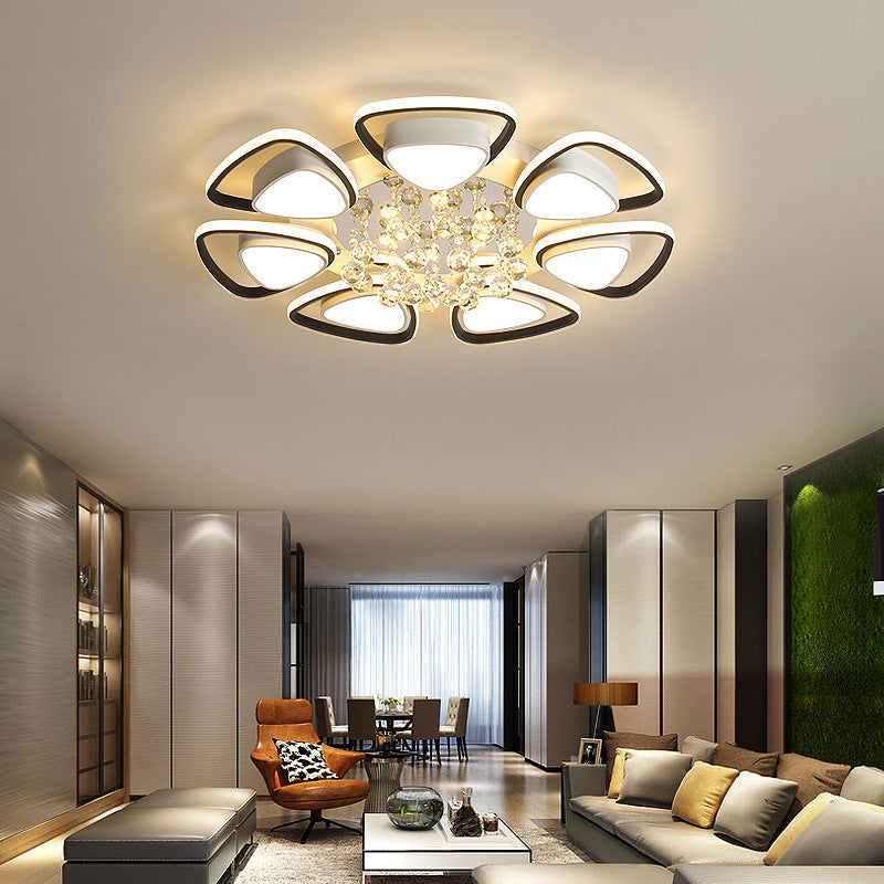Metal Petal Ceiling Flush Mount Contemporary LED Black and White Indoor Light Fixture with Crystal Draping, Warm/White Light Clearhalo 'Ceiling Lights' 'Close To Ceiling Lights' 'Close to ceiling' 'Flush mount' Lighting' 264017