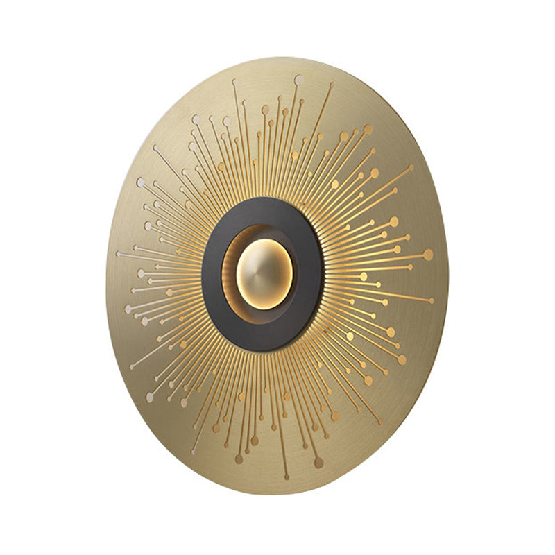 Colonial Round Wall Mounted Lighting LED Metal Flush Mount Wall Sconce in Gold for Bedroom Clearhalo 'Wall Lamps & Sconces' 'Wall Lights' Lighting' 264035