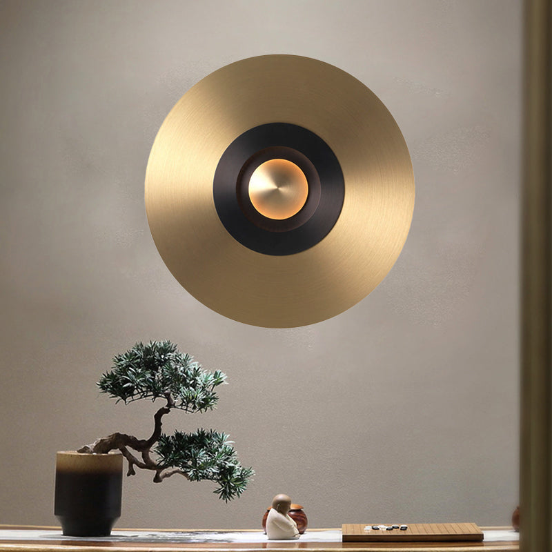 Colonial Round Wall Mounted Lighting LED Metal Flush Mount Wall Sconce in Gold for Bedroom Gold A Clearhalo 'Wall Lamps & Sconces' 'Wall Lights' Lighting' 264038