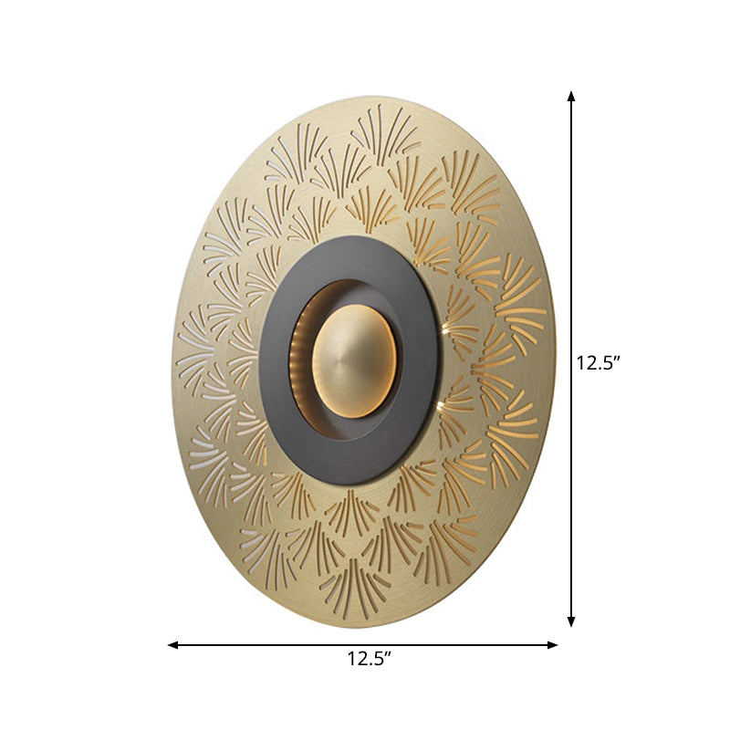 Colonial Round Wall Mounted Lighting LED Metal Flush Mount Wall Sconce in Gold for Bedroom Clearhalo 'Wall Lamps & Sconces' 'Wall Lights' Lighting' 264053