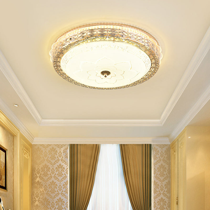 Frosted Glass Hollowed out Flush Lamp Simplicity Golden LED Ceiling Light Fixture in Third Gear Clearhalo 'Ceiling Lights' 'Close To Ceiling Lights' 'Close to ceiling' 'Flush mount' Lighting' 264123