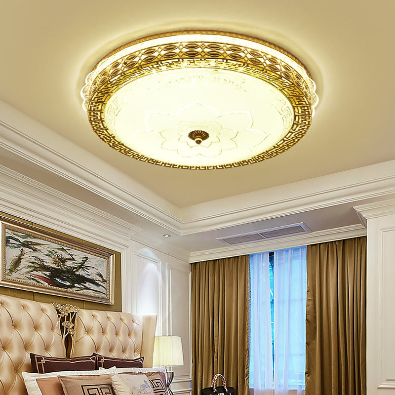 Frosted Glass Hollowed out Flush Lamp Simplicity Golden LED Ceiling Light Fixture in Third Gear Clearhalo 'Ceiling Lights' 'Close To Ceiling Lights' 'Close to ceiling' 'Flush mount' Lighting' 264124