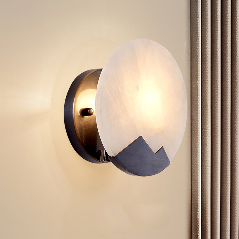 Marble Black Sconce Light Circular Single Head Colonial Flush Mount Wall Light for Study, 8"/10" Wide Clearhalo 'Wall Lamps & Sconces' 'Wall Lights' Lighting' 264626