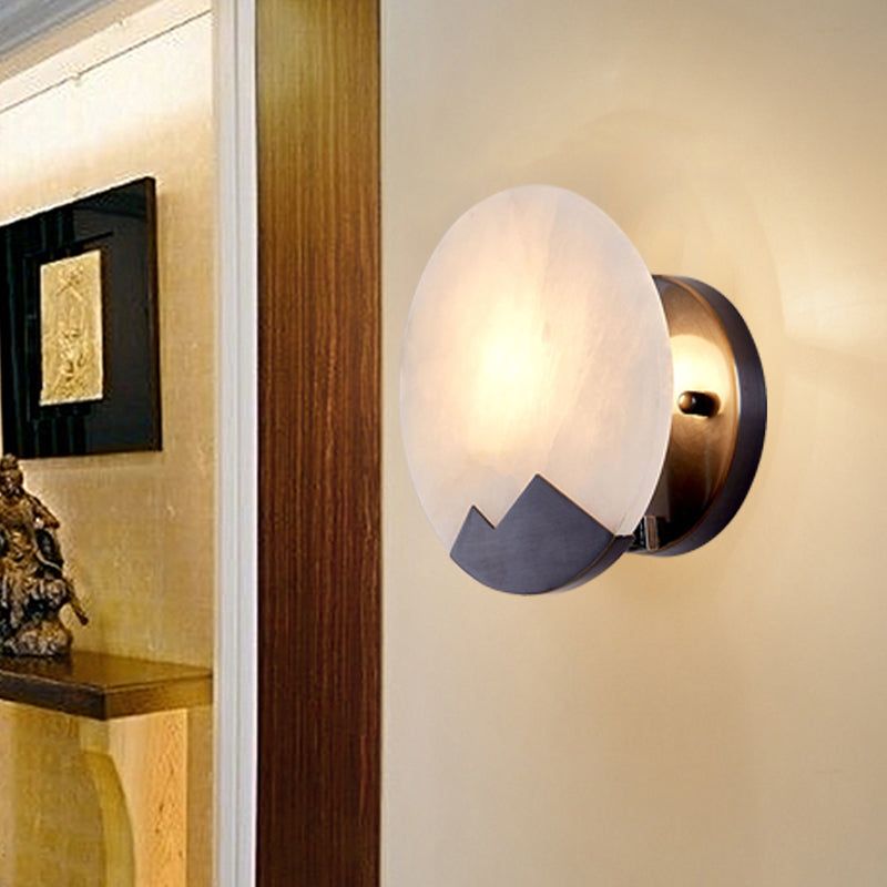 Marble Black Sconce Light Circular Single Head Colonial Flush Mount Wall Light for Study, 8"/10" Wide Black Clearhalo 'Wall Lamps & Sconces' 'Wall Lights' Lighting' 264627