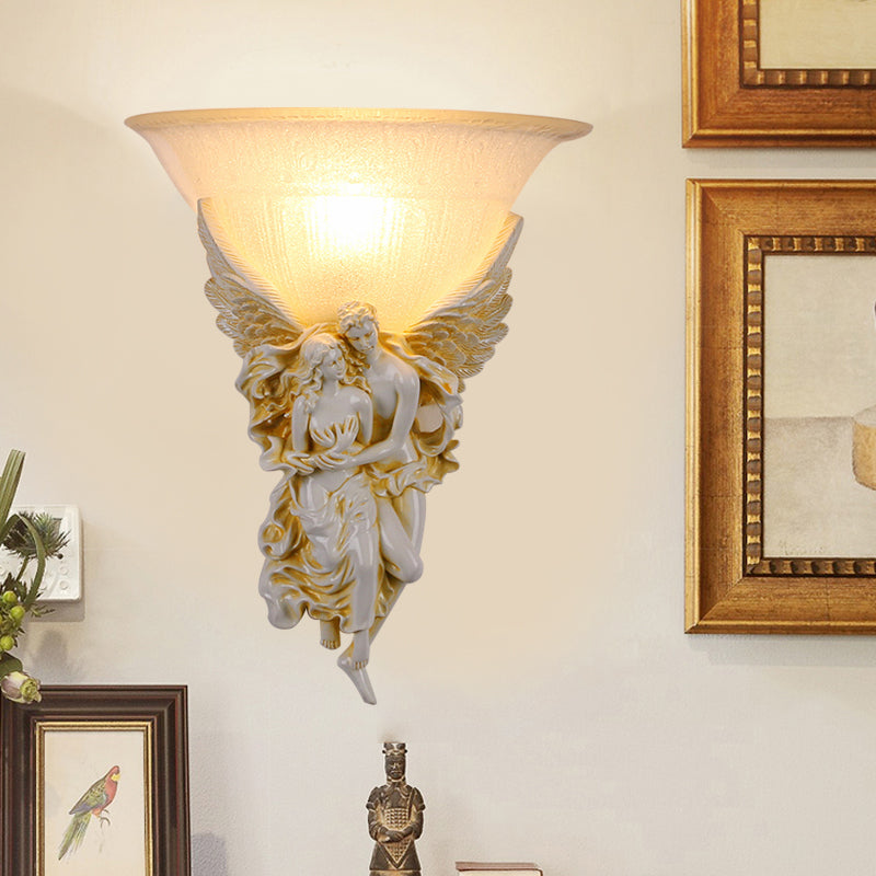Gold/Beige Bell Flush Mount Colonialist Frosted Glass 1 Head Living Room Wall Mounted Light Beige Clearhalo 'Wall Lamps & Sconces' 'Wall Lights' Lighting' 264877