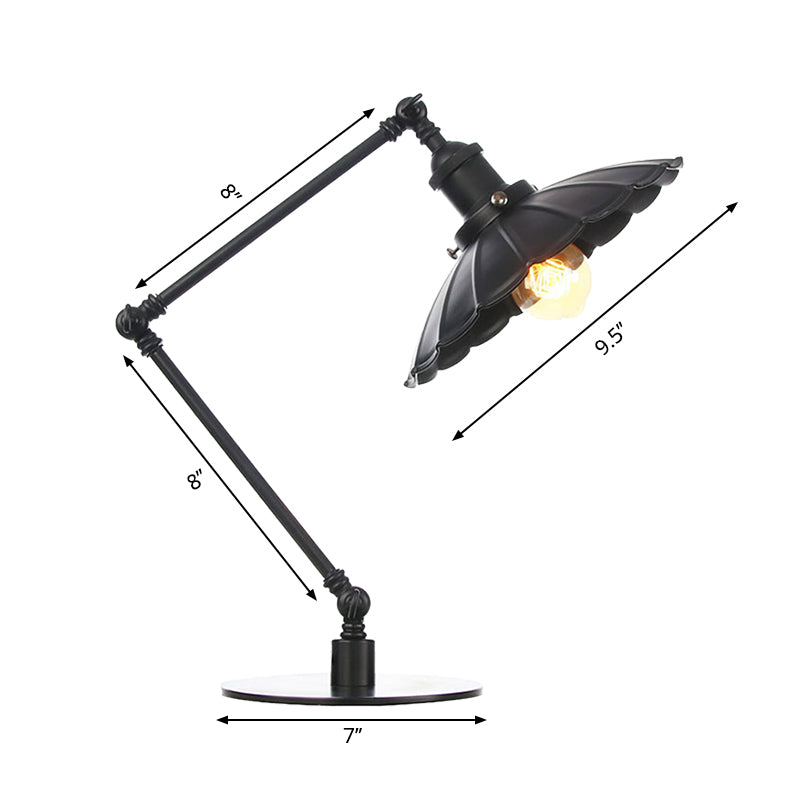 1 Bulb Study Room Table Lighting Vintage Stylish Adjustable Black/Brass Table Lamp with Scalloped Edge Metal Shade Clearhalo 'Lamps' 'Table Lamps' Lighting' 265027