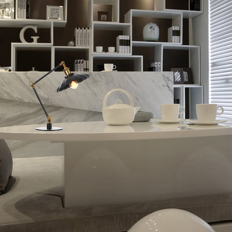 1 Bulb Study Room Table Lighting Vintage Stylish Adjustable Black/Brass Table Lamp with Scalloped Edge Metal Shade Clearhalo 'Lamps' 'Table Lamps' Lighting' 265030