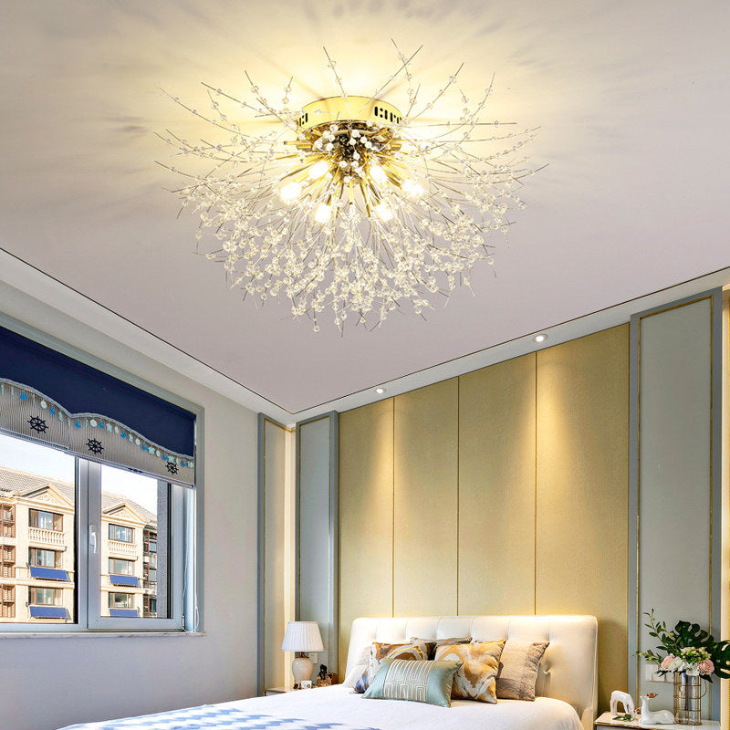 23.5"/27.5" W Radial Crystal Flush Mount Lamp Contemporary 6/8 Lights Bedroom Ceiling Mounted Fixture in Silver/Gold, Warm Light Clearhalo 'Ceiling Lights' 'Close To Ceiling Lights' 'Close to ceiling' 'Flush mount' Lighting' 265234