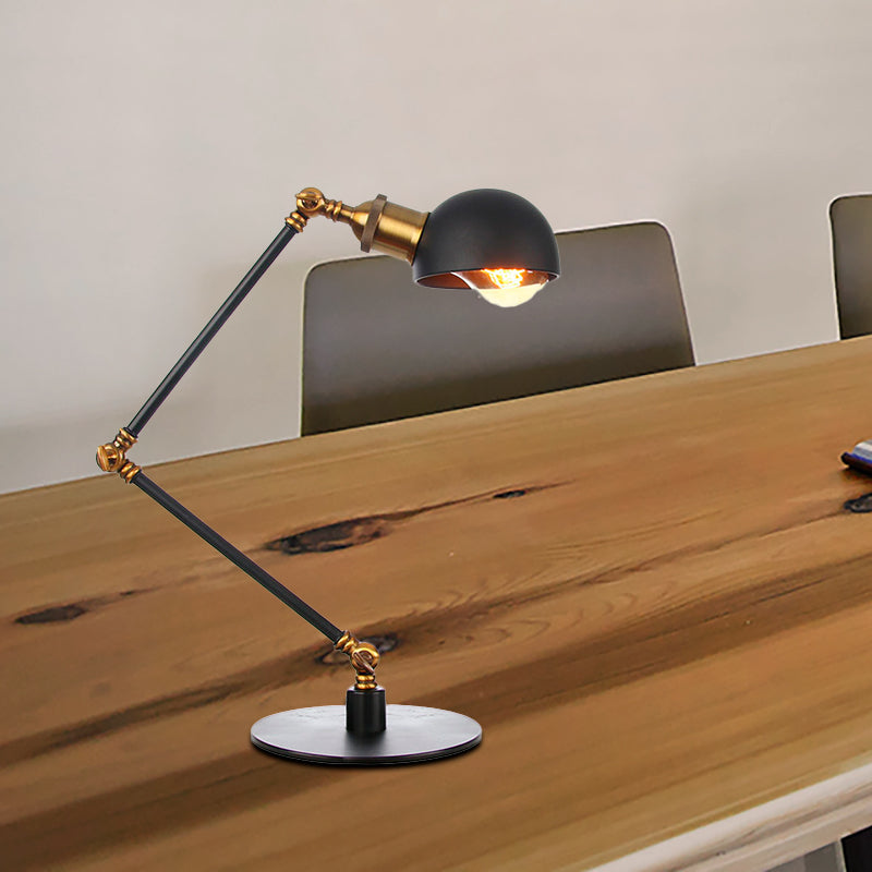 Black/Brass Domed Table Lighting Industrial Style 4"/8.5" Wide 1 Bulb Metallic Table Lamp with Adjustable Arm for Office Brass 4" A Clearhalo 'Lamps' 'Table Lamps' Lighting' 265332