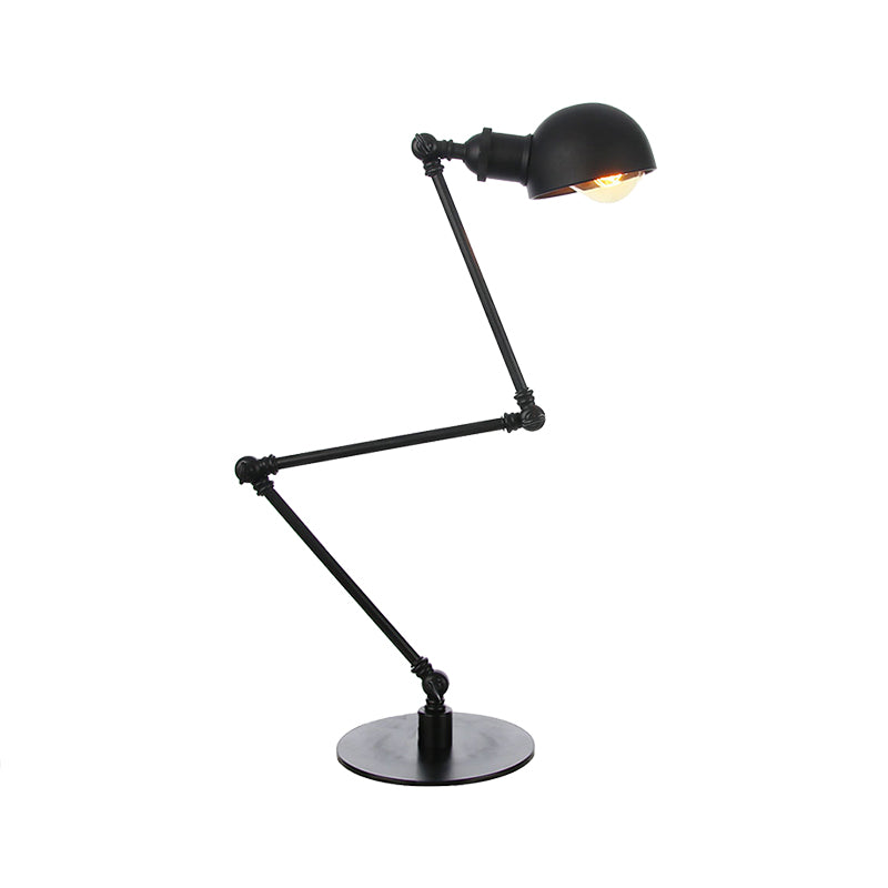 Black/Brass Domed Table Lighting Industrial Style 4"/8.5" Wide 1 Bulb Metallic Table Lamp with Adjustable Arm for Office Clearhalo 'Lamps' 'Table Lamps' Lighting' 265345