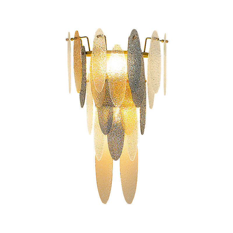 Multi Layer Flush Mount Wall Sconce with Oval Glass Shade Modernism 2 Heads Wall Lamp in Brass Clearhalo 'Wall Lamps & Sconces' 'Wall Lights' Lighting' 265605