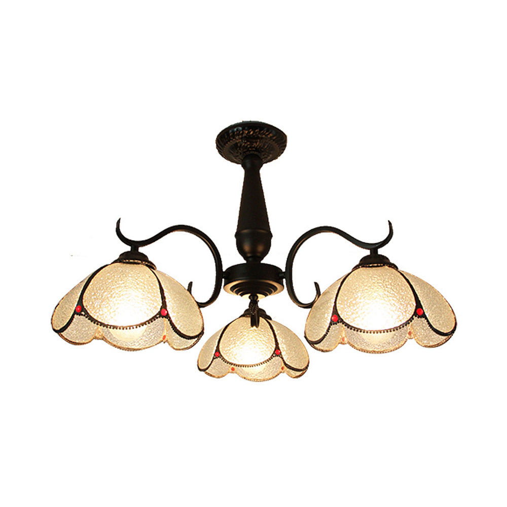 Industrial Vintage Dome Shape Semi Flush Mount Stained Glass 3 Lights Ceiling Light Fixture with Rhombus/Magnolia/Wire Mesh/Elk/Yellow/Diamond/Blue Square/Sky Blue Square/Sky Blue Pattern Black Diamond Clearhalo 'Ceiling Lights' 'Close To Ceiling Lights' 'Close to ceiling' 'Glass shade' 'Glass' 'Semi-flushmount' 'Tiffany close to ceiling' 'Tiffany' Lighting' 26578