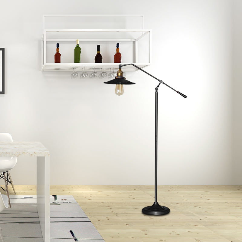 Flared Living Room Floor Light Metal 1 Head Industrial Style Floor Standing Lamp in Black/Bronze, 10"/12" Wide Black Clearhalo 'Floor Lamps' 'Lamps' Lighting' 265864