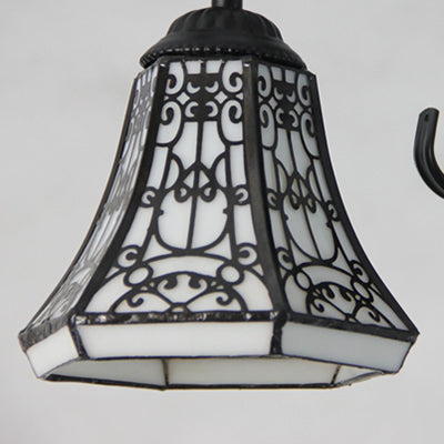 Industrial Vintage Dome Shape Semi Flush Mount Stained Glass 3 Lights Ceiling Light Fixture with Rhombus/Magnolia/Wire Mesh/Elk/Yellow/Diamond/Blue Square/Sky Blue Square/Sky Blue Pattern Clearhalo 'Ceiling Lights' 'Close To Ceiling Lights' 'Close to ceiling' 'Glass shade' 'Glass' 'Semi-flushmount' 'Tiffany close to ceiling' 'Tiffany' Lighting' 26589