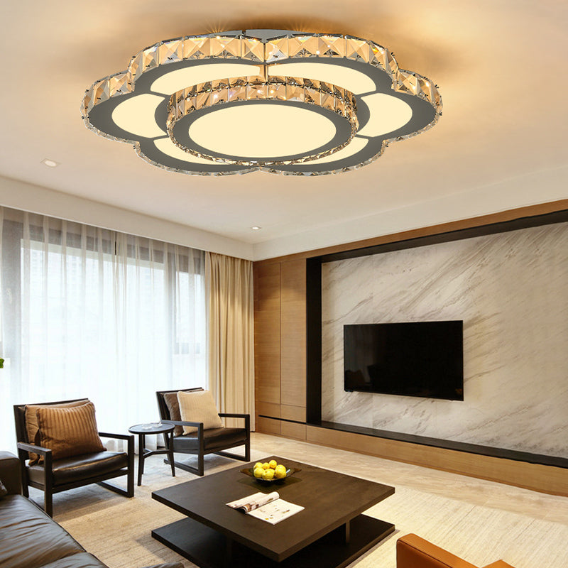 Floral Living Room Flush Mount Lamp Contemporary Crystal 10"/18"/23.5" Wide LED White Flush Light Fixture in Warm/White Light White Warm Clearhalo 'Ceiling Lights' 'Close To Ceiling Lights' 'Close to ceiling' 'Flush mount' Lighting' 266045