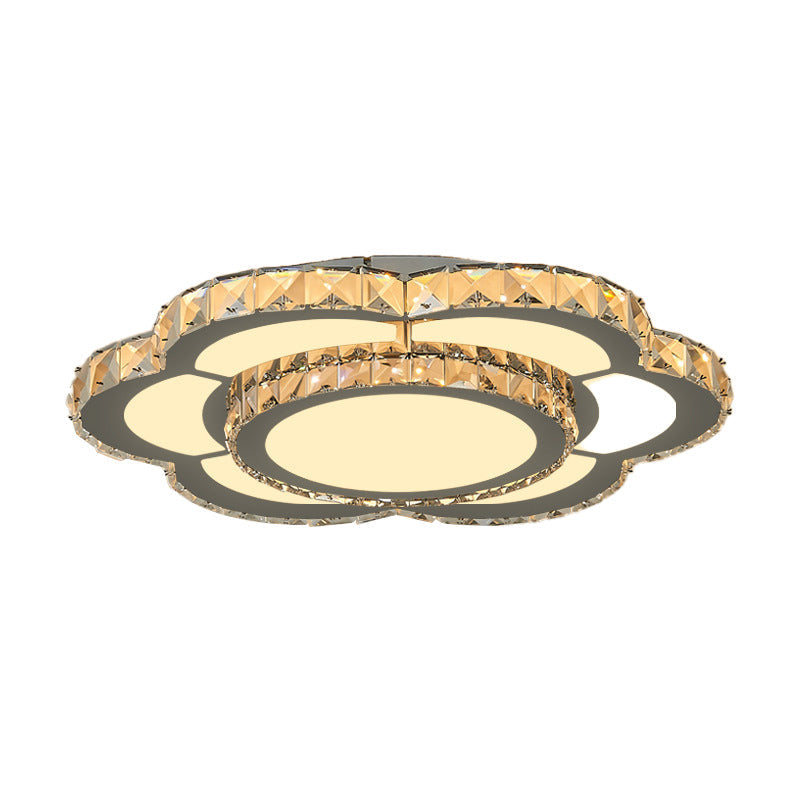 Floral Living Room Flush Mount Lamp Contemporary Crystal 10"/18"/23.5" Wide LED White Flush Light Fixture in Warm/White Light Clearhalo 'Ceiling Lights' 'Close To Ceiling Lights' 'Close to ceiling' 'Flush mount' Lighting' 266046