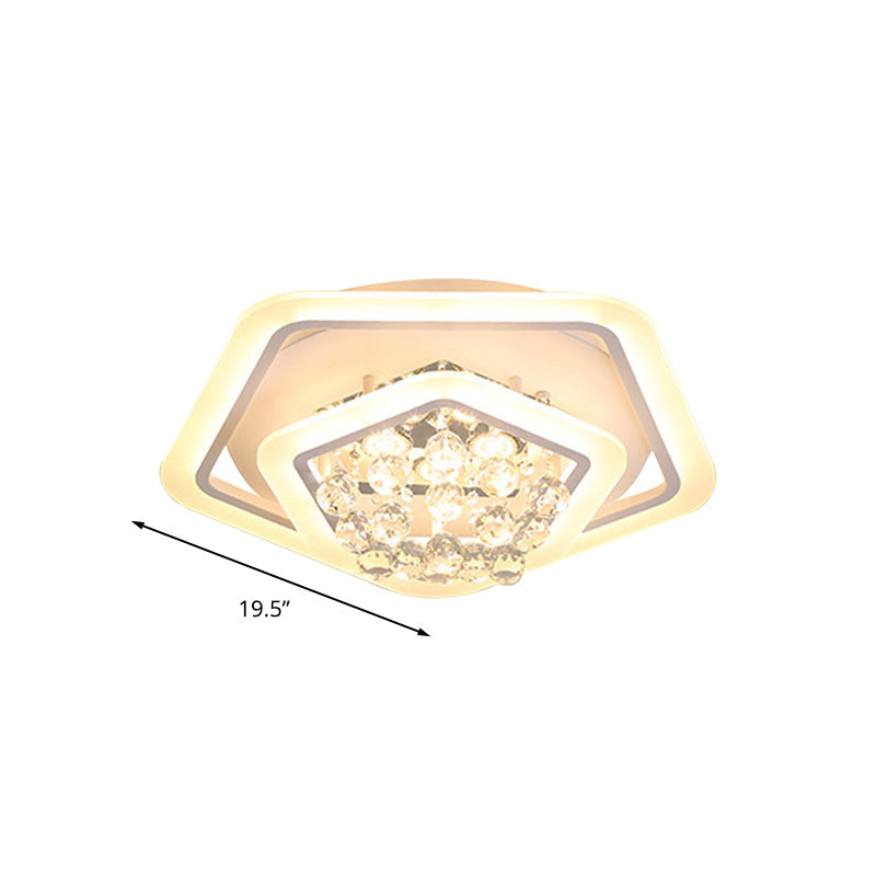 Pentagon Crystal Ball Flush Mount Light Modernism White 19.5"/23.5"/27.5" Wide LED Ceiling Fixture in Warm/White Light Clearhalo 'Ceiling Lights' 'Close To Ceiling Lights' 'Close to ceiling' 'Flush mount' Lighting' 266074
