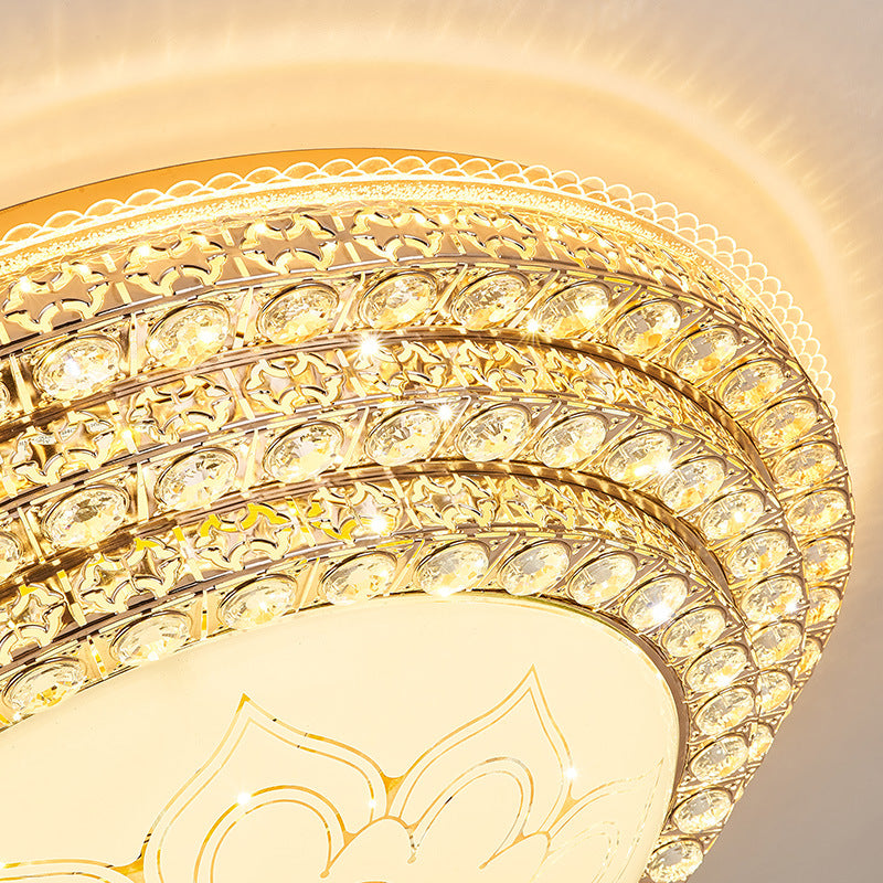 Round Ceiling Light Fixture Simple Crystal White LED Flush Mount Light in 3 Color/Remote Control Stepless Dimming, 23.5"/31.5" W Clearhalo 'Ceiling Lights' 'Close To Ceiling Lights' 'Close to ceiling' 'Flush mount' Lighting' 266114