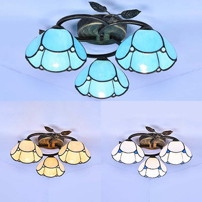 White/Blue/Beige Bowl Ceiling Light Fixture Industrial Vintage Stained Glass 3 Lights Flush Mount Ceiling Light Clearhalo 'Ceiling Lights' 'Close To Ceiling Lights' 'Close to ceiling' 'Glass shade' 'Glass' 'Semi-flushmount' 'Tiffany close to ceiling' 'Tiffany' Lighting' 26620