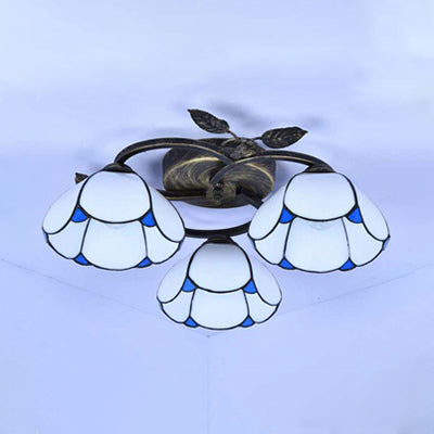 White/Blue/Beige Bowl Ceiling Light Fixture Industrial Vintage Stained Glass 3 Lights Flush Mount Ceiling Light Clearhalo 'Ceiling Lights' 'Close To Ceiling Lights' 'Close to ceiling' 'Glass shade' 'Glass' 'Semi-flushmount' 'Tiffany close to ceiling' 'Tiffany' Lighting' 26626