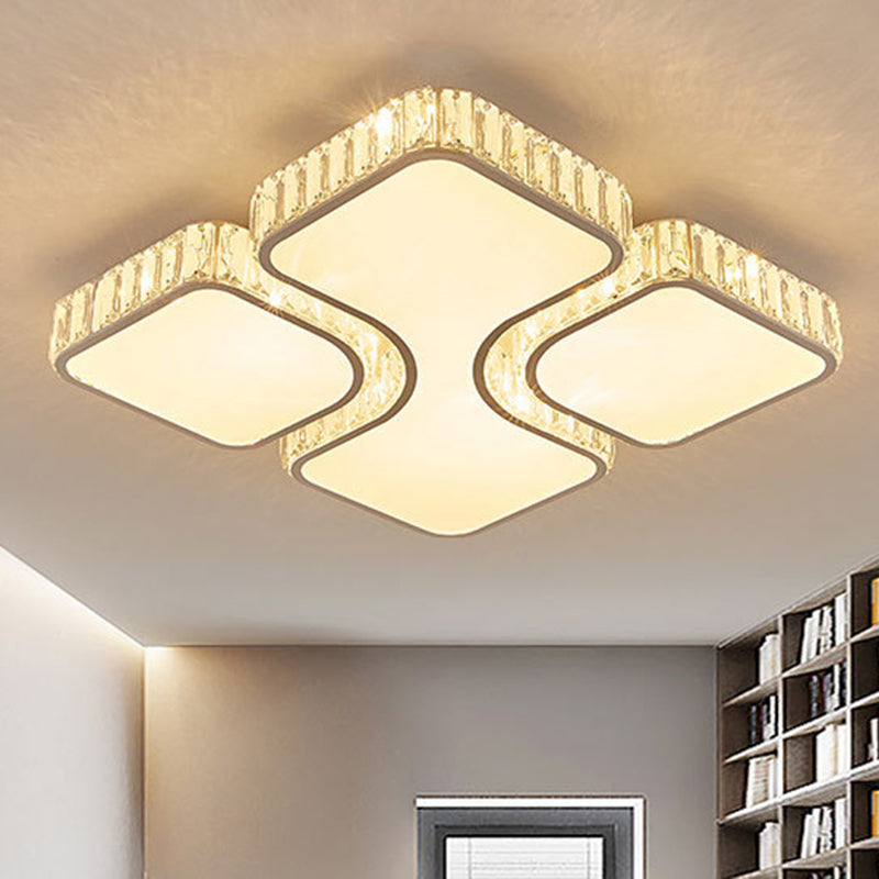 Geometric Crystal Block Ceiling Light Contemporary White 16"/16.5"/35.5" W LED Flush Mount Light in White/3 Color Light Clearhalo 'Ceiling Lights' 'Close To Ceiling Lights' 'Close to ceiling' 'Flush mount' Lighting' 266277