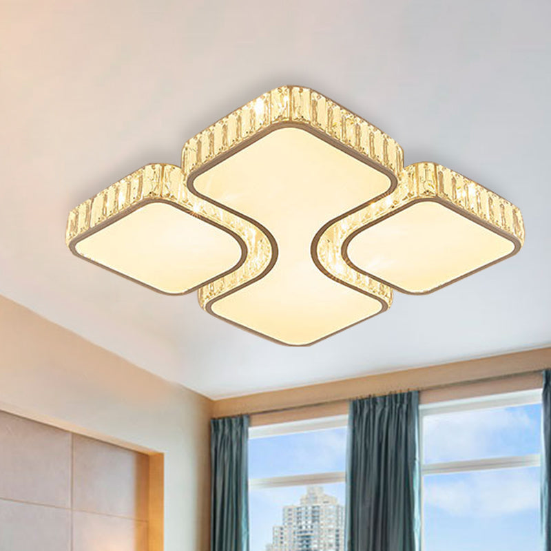 Geometric Crystal Block Ceiling Light Contemporary White 16"/16.5"/35.5" W LED Flush Mount Light in White/3 Color Light Clearhalo 'Ceiling Lights' 'Close To Ceiling Lights' 'Close to ceiling' 'Flush mount' Lighting' 266278