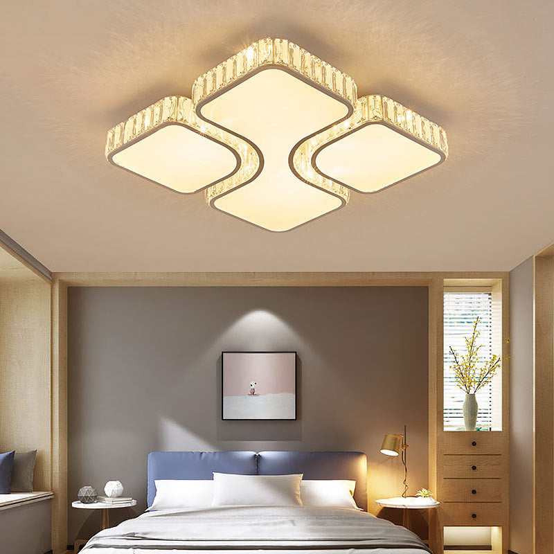Geometric Crystal Block Ceiling Light Contemporary White 16"/16.5"/35.5" W LED Flush Mount Light in White/3 Color Light Clearhalo 'Ceiling Lights' 'Close To Ceiling Lights' 'Close to ceiling' 'Flush mount' Lighting' 266279