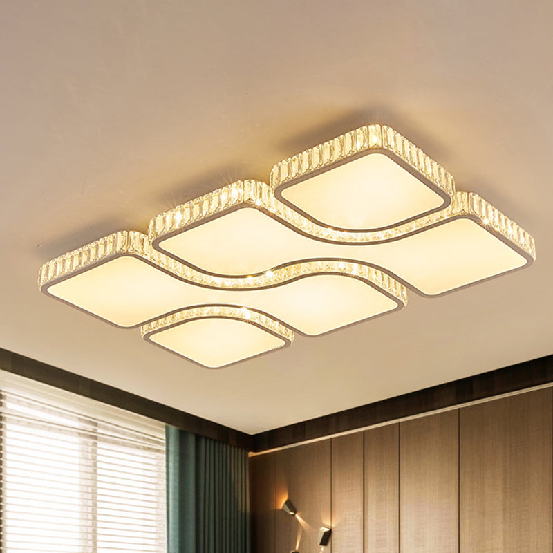 Geometric Crystal Block Ceiling Light Contemporary White 16"/16.5"/35.5" W LED Flush Mount Light in White/3 Color Light Clearhalo 'Ceiling Lights' 'Close To Ceiling Lights' 'Close to ceiling' 'Flush mount' Lighting' 266284