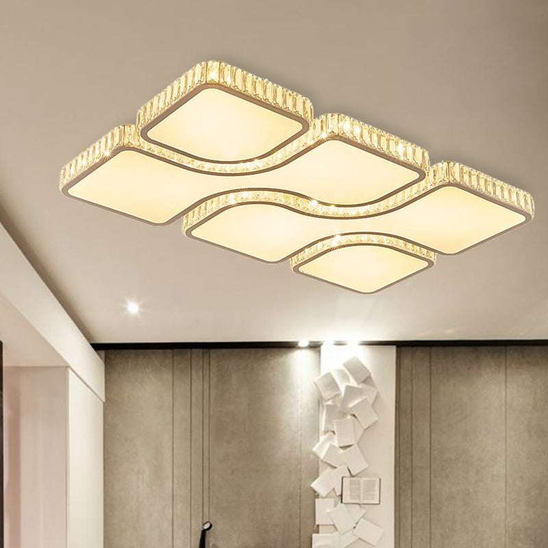 Geometric Crystal Block Ceiling Light Contemporary White 16"/16.5"/35.5" W LED Flush Mount Light in White/3 Color Light Clearhalo 'Ceiling Lights' 'Close To Ceiling Lights' 'Close to ceiling' 'Flush mount' Lighting' 266285