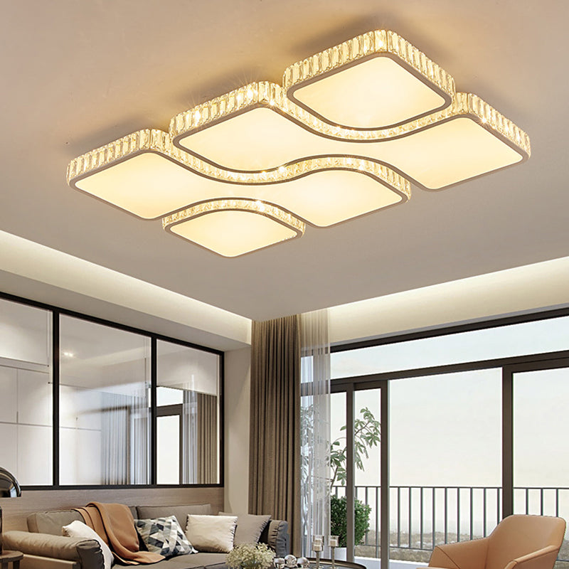 Geometric Crystal Block Ceiling Light Contemporary White 16"/16.5"/35.5" W LED Flush Mount Light in White/3 Color Light Clearhalo 'Ceiling Lights' 'Close To Ceiling Lights' 'Close to ceiling' 'Flush mount' Lighting' 266286