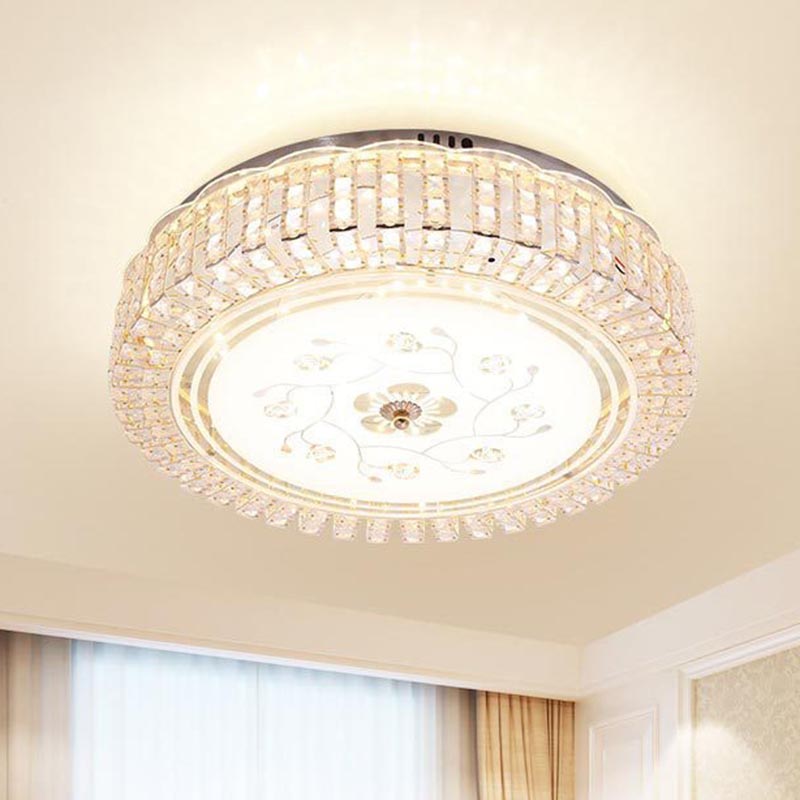 White Drum Ceiling Light Fixture Modern K9 Crystal LED Flush Mount Light, 12"/16"/19.5" Wide Clearhalo 'Ceiling Lights' 'Close To Ceiling Lights' 'Close to ceiling' 'Flush mount' Lighting' 266471