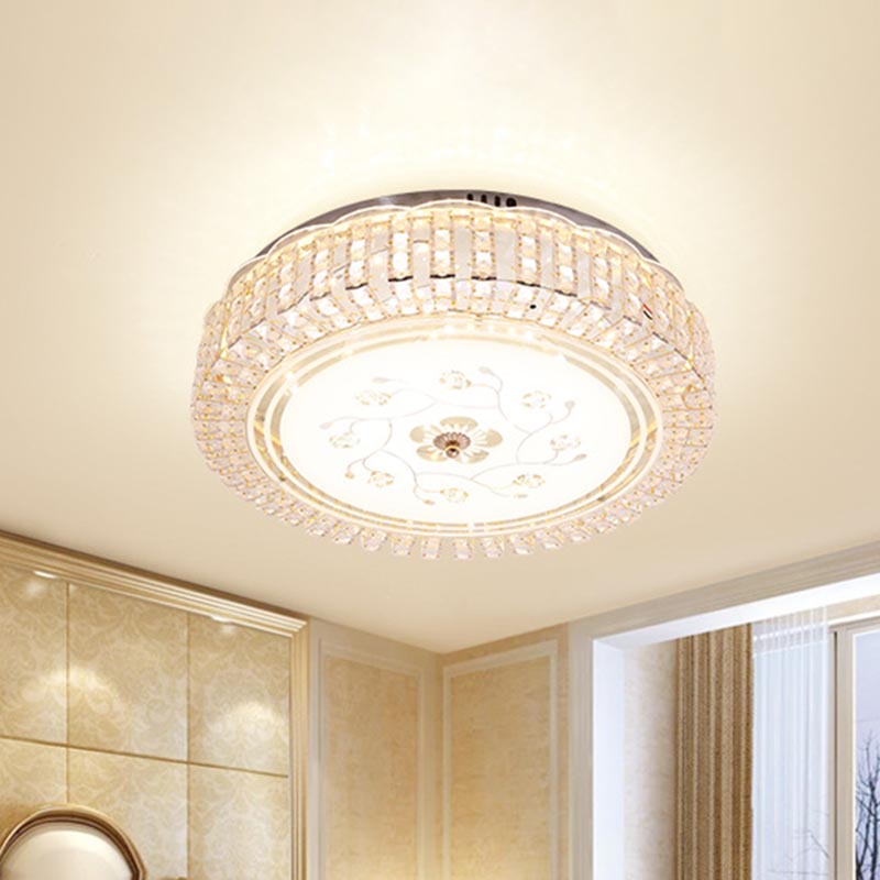 White Drum Ceiling Light Fixture Modern K9 Crystal LED Flush Mount Light, 12"/16"/19.5" Wide Clearhalo 'Ceiling Lights' 'Close To Ceiling Lights' 'Close to ceiling' 'Flush mount' Lighting' 266472