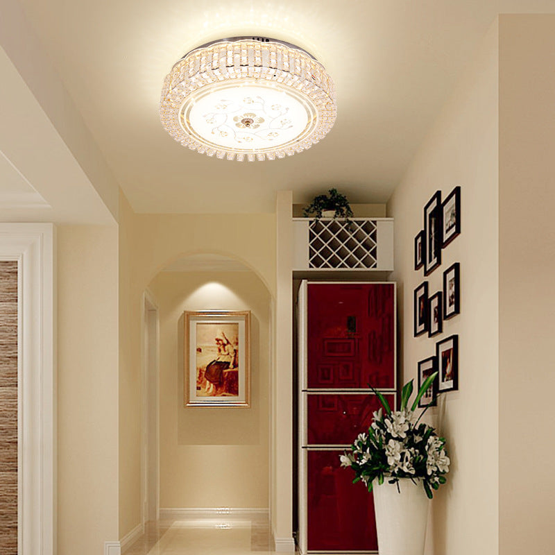 White Drum Ceiling Light Fixture Modern K9 Crystal LED Flush Mount Light, 12"/16"/19.5" Wide Clearhalo 'Ceiling Lights' 'Close To Ceiling Lights' 'Close to ceiling' 'Flush mount' Lighting' 266473