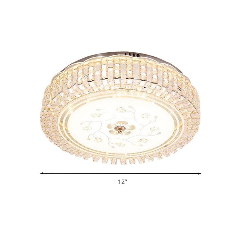 White Drum Ceiling Light Fixture Modern K9 Crystal LED Flush Mount Light, 12"/16"/19.5" Wide Clearhalo 'Ceiling Lights' 'Close To Ceiling Lights' 'Close to ceiling' 'Flush mount' Lighting' 266475