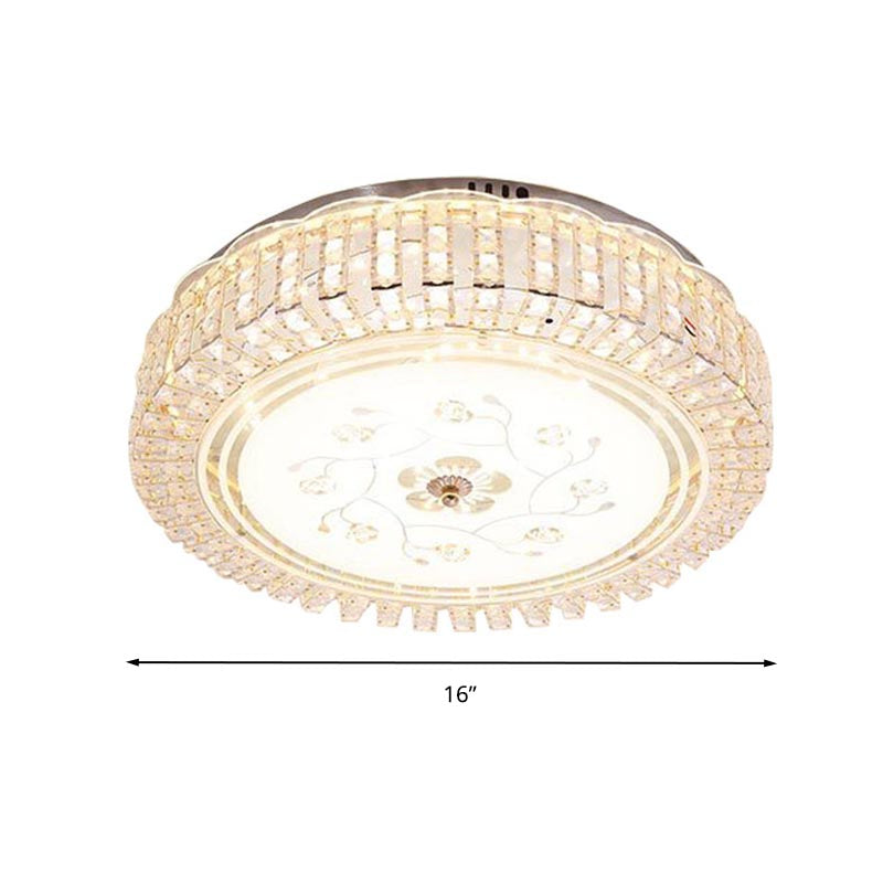 White Drum Ceiling Light Fixture Modern K9 Crystal LED Flush Mount Light, 12"/16"/19.5" Wide Clearhalo 'Ceiling Lights' 'Close To Ceiling Lights' 'Close to ceiling' 'Flush mount' Lighting' 266476