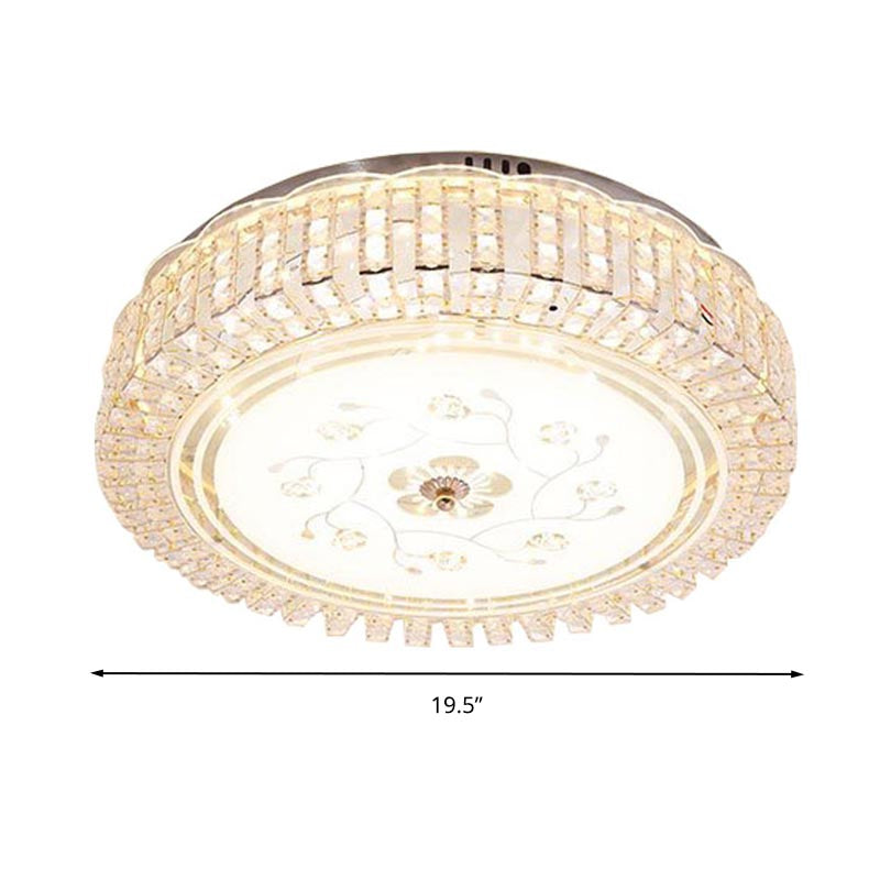 White Drum Ceiling Light Fixture Modern K9 Crystal LED Flush Mount Light, 12"/16"/19.5" Wide Clearhalo 'Ceiling Lights' 'Close To Ceiling Lights' 'Close to ceiling' 'Flush mount' Lighting' 266477