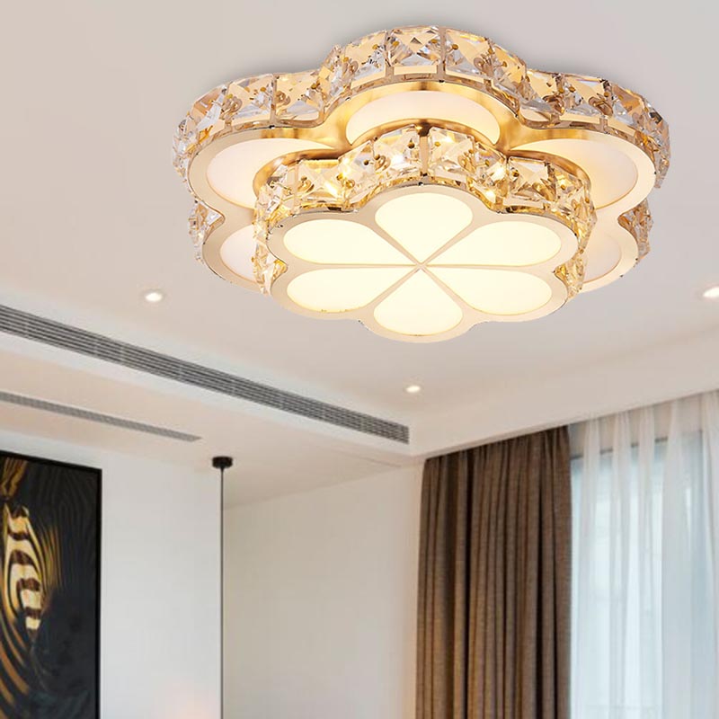 Flower Flush Mount Light Modernism Crystal Block White 10"/12"/14" W LED Ceiling Light Fixture, Recessed/Surface Mounted Clearhalo 'Ceiling Lights' 'Close To Ceiling Lights' 'Close to ceiling' 'Flush mount' Lighting' 266577