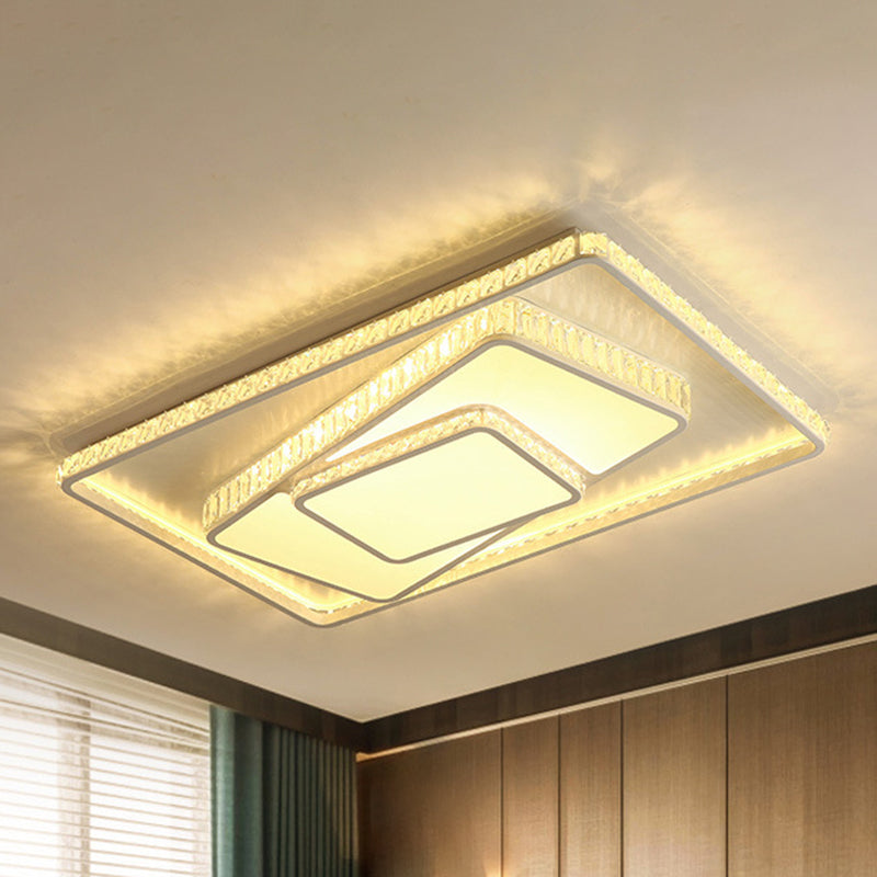 White Rectangle/Square Ceiling Light Minimalist Faceted Crystal White 19.5"/23.5" W LED Flush Mount Light Fixture in White/3 Color/Remote Control Stepless Dimming Light White 35.5" Clearhalo 'Ceiling Lights' 'Close To Ceiling Lights' 'Close to ceiling' 'Flush mount' Lighting' 266619