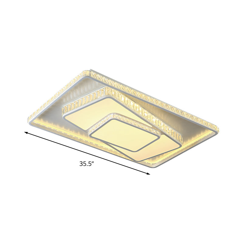 White Rectangle/Square Ceiling Light Minimalist Faceted Crystal White 19.5"/23.5" W LED Flush Mount Light Fixture in White/3 Color/Remote Control Stepless Dimming Light Clearhalo 'Ceiling Lights' 'Close To Ceiling Lights' 'Close to ceiling' 'Flush mount' Lighting' 266624