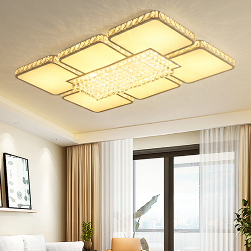 LED Crystal Flush Ceiling Light Contemporary White Square Living Room Flush Mount Lamp in White/Warm Light White Warm Clearhalo 'Ceiling Lights' 'Close To Ceiling Lights' 'Close to ceiling' 'Flush mount' Lighting' 266786