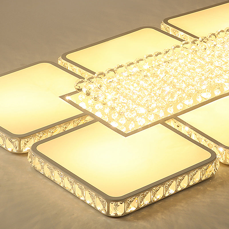 LED Crystal Flush Ceiling Light Contemporary White Square Living Room Flush Mount Lamp in White/Warm Light Clearhalo 'Ceiling Lights' 'Close To Ceiling Lights' 'Close to ceiling' 'Flush mount' Lighting' 266791
