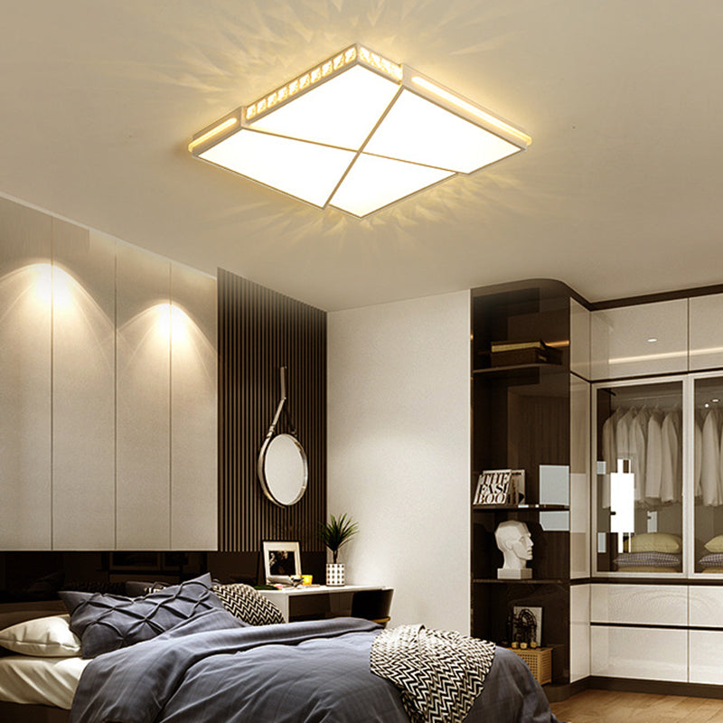 Simple K9 Crystal LED Flush Mount Light White Rectangle/Square Ceiling Light with Acrylic Shade in Remote Control Stepless Dimming/White Light, 16.5"/20.5"/35.5" Wide Clearhalo 'Ceiling Lights' 'Close To Ceiling Lights' 'Close to ceiling' 'Flush mount' Lighting' 266819