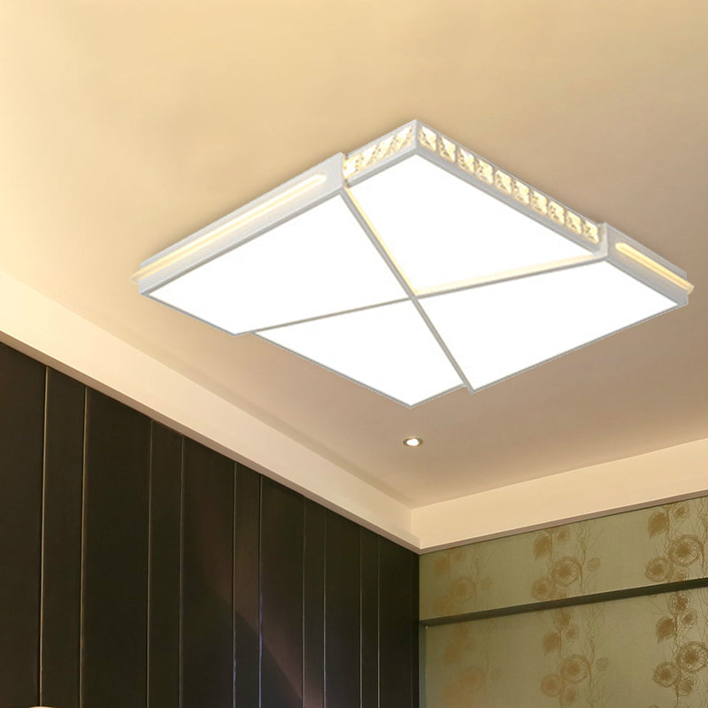Simple K9 Crystal LED Flush Mount Light White Rectangle/Square Ceiling Light with Acrylic Shade in Remote Control Stepless Dimming/White Light, 16.5"/20.5"/35.5" Wide White White Clearhalo 'Ceiling Lights' 'Close To Ceiling Lights' 'Close to ceiling' 'Flush mount' Lighting' 266820