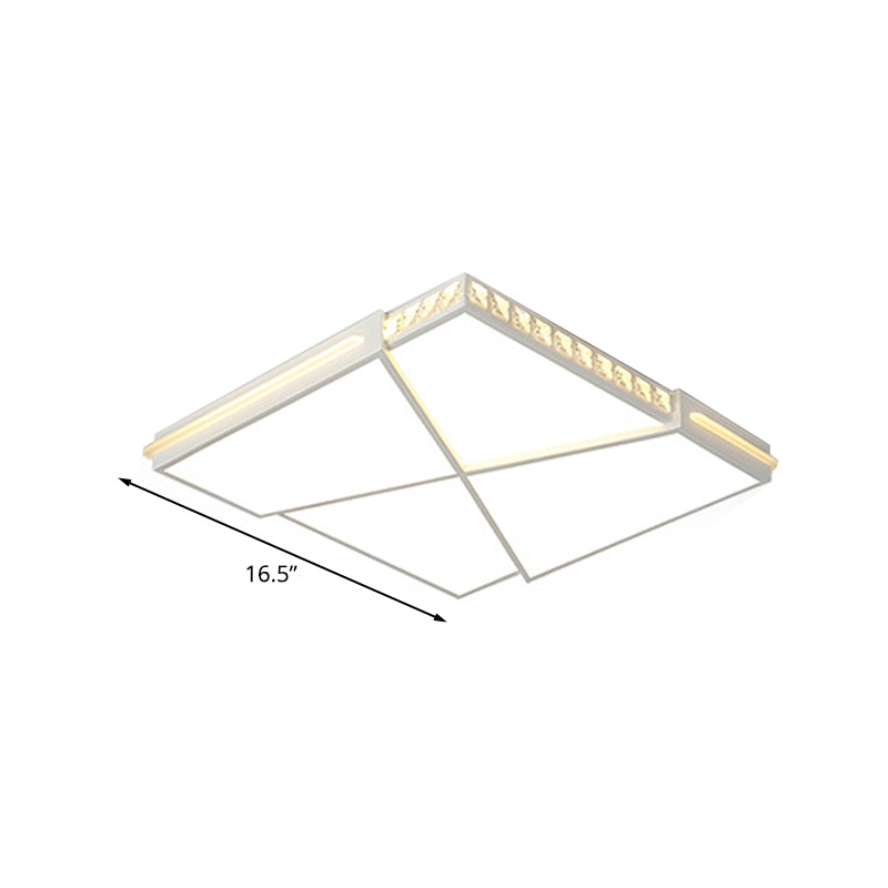 Simple K9 Crystal LED Flush Mount Light White Rectangle/Square Ceiling Light with Acrylic Shade in Remote Control Stepless Dimming/White Light, 16.5"/20.5"/35.5" Wide Clearhalo 'Ceiling Lights' 'Close To Ceiling Lights' 'Close to ceiling' 'Flush mount' Lighting' 266822